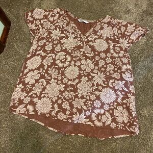 Sonoma Brown Floral Short Sleeve Top